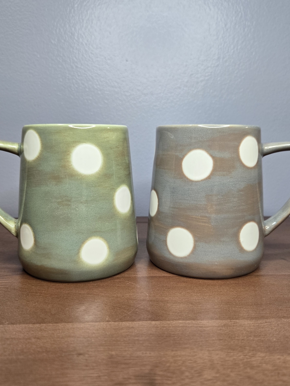 B HARBOR Blue Harbor Polka Dot Ceramic Coffee Mugs Olive And Gray Cups Set Of 2